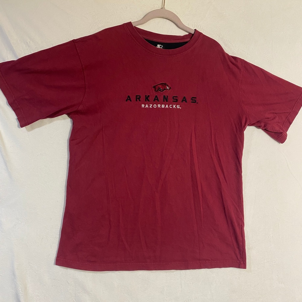Team Starter Arkansas Razorbacks Mens T-Shirt Large Red Cotton Embroidered NCAA